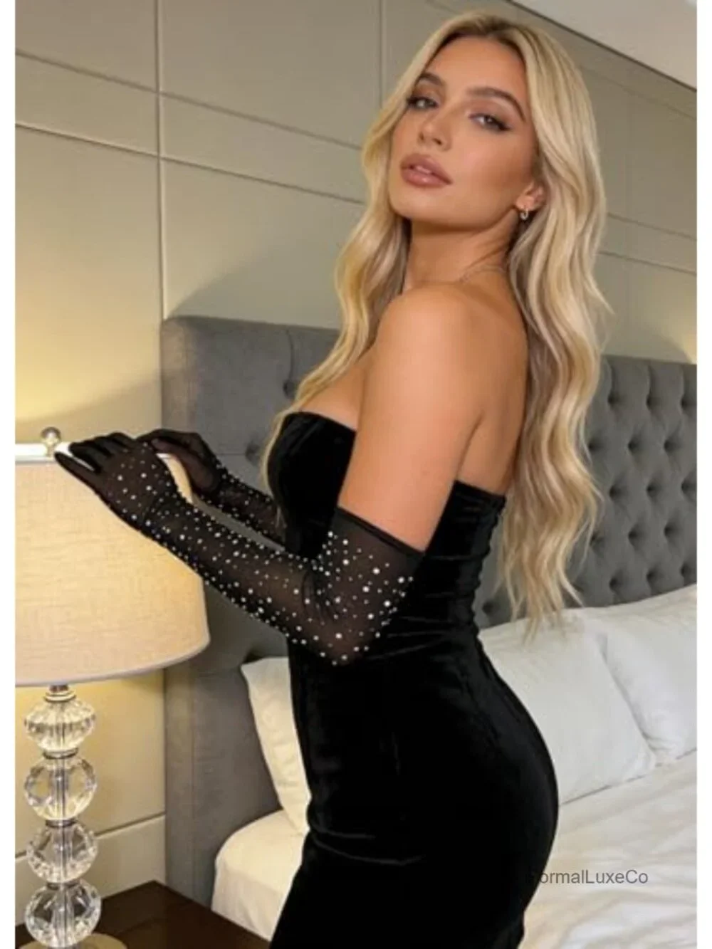 Rhinestone Glitter Fishnet Long Mesh Gloves Party Favors Costume Accessories